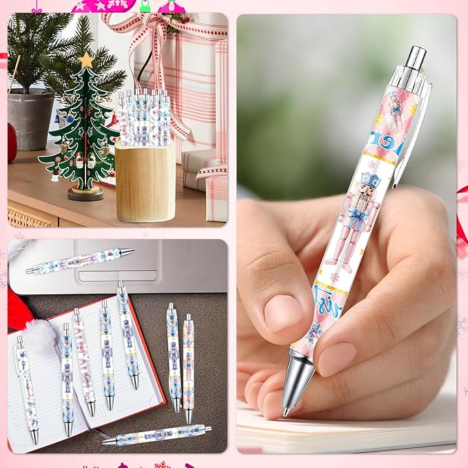 Christmas Nutcracker Ballpoint Pens Gifts - 24 Pcs Merry Christmas Pens Set Retractable Smooth Writing Pen Bulk Gift for Women Men Office Classroom Home Students Teacher Bookish School Party Supplies