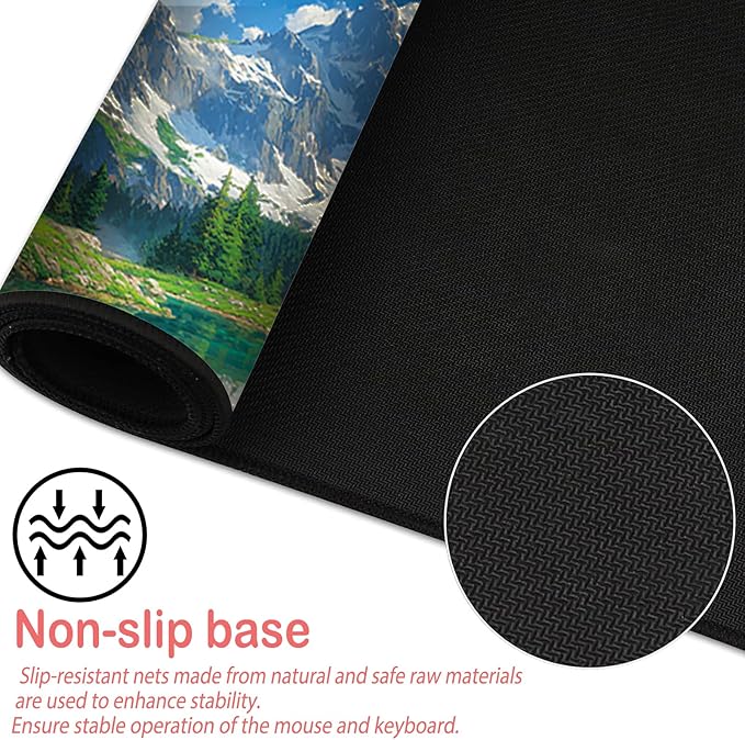 Nuxovilar Professional Large Mouse Pad & Computer Game Mouse Mat (35.4x15.7IN, Fresh Landscape with Lake & Mountains Art) (90 * 40cm Fresh Landscape)