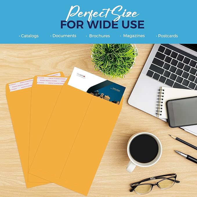 ACSTEP 100Pack Manilla Envelopes 6 x 9 Brown Kraft Catalog Envelopes Self Seal for Mailing