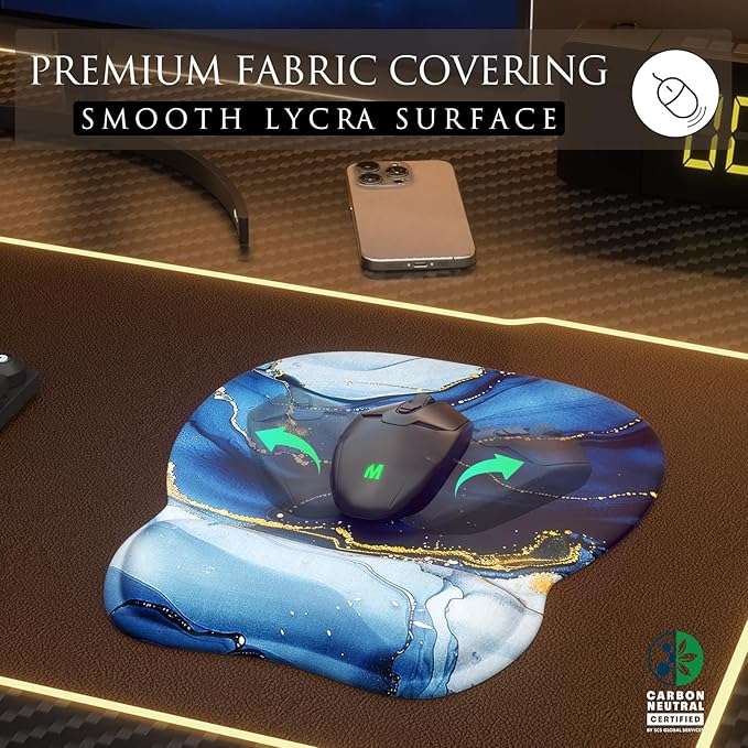 MROCO Ergonomic Mouse Pad with Gel Wrist Rest, Comfortable Mousepad with Smooth Wrist Support Surface and Non-Slip PU Base for Pain Relief, Computer, Laptop, Office & Home, 9.4 x 8.1 in, Blue Marble