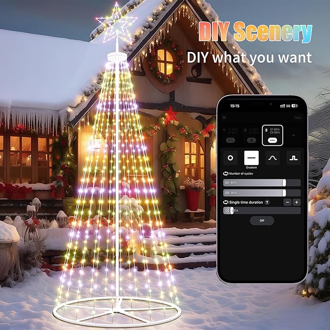 Led Outdoor Christmas Tree, 12 ft Prelit Christmas Tree, Smart Outside Christmastree Light Show App Control with Lights Color Changing Sync APP & Remote Control Christmas Trees Lighting