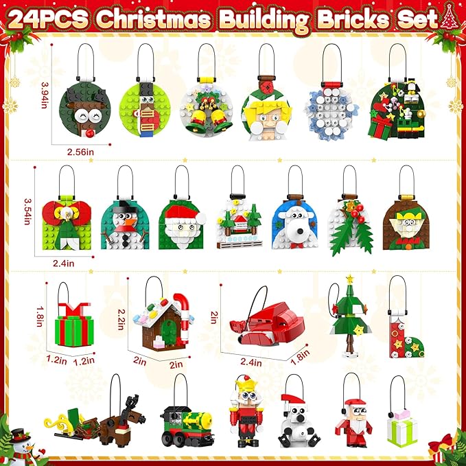 Ochido Advent Calendar 2025 Christmas Ornaments Building Blocks Set, 24 Days Christmas Countdown Toy Building Kits, Hanging Christmas Tree Decor Xmas Gifts Stocking Stuffer for Adults Kids Ages 6+