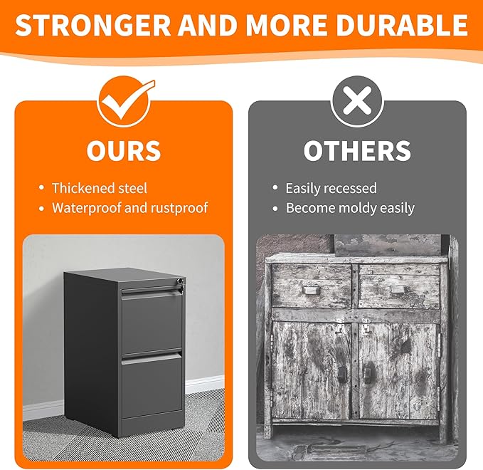 Metal File Cabinet with 2 Drawer Heavy Duty Home Office Steel Vertical Filing Lockable Cabinets for Legal/Letter Size,Assembly Required