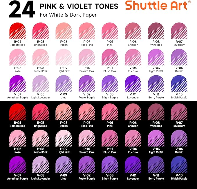 Shuttle Art Colored Pens, 24 Pink & Purple Tone Colors Cute Journal Pens 0.6mm Fine Point Colored Gel Pens for Black Paper Adult Coloring Writing Drawing Journaling Note Taking School Office Home