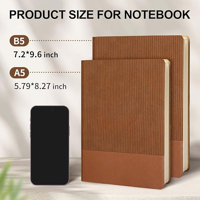 Lined Journal Notebook for Work College Ruled Note Book 7.2"x9.6" B5 PU Leather Daily Journaling 160 Pages for Women Men Writing Home School Supplies Business (Brown)