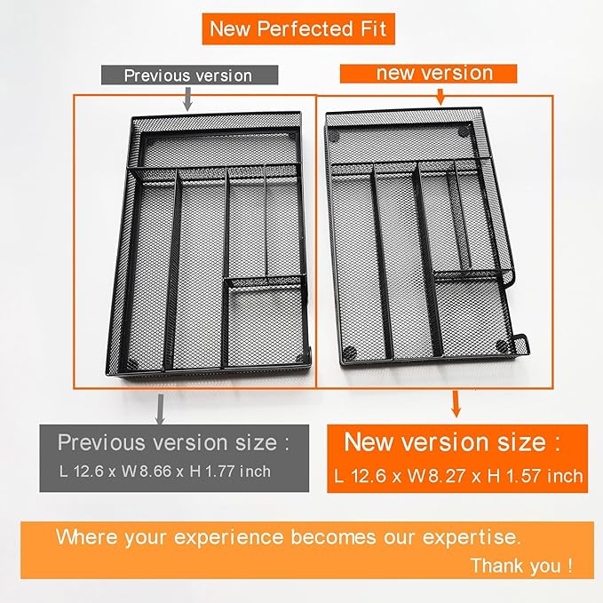 Desk Drawer Organizer Tray, 6 Departments Metal Mesh Desktop Organization for Pens, Office Supplies Organizer for Desktop Drawers, 12.6 x 8.27 x 1.57 Inches, Black