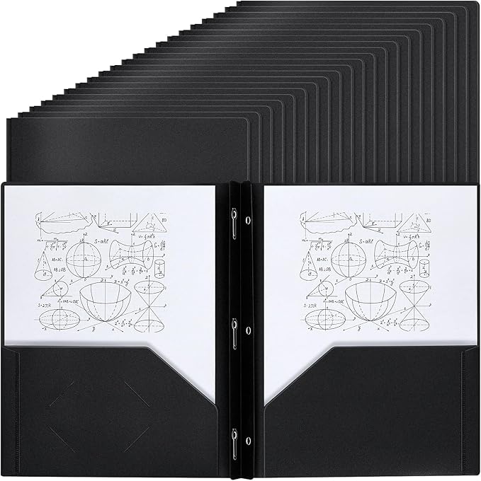 Lincia 100 Pcs Plastic Folders with Pockets and Prong Folders with Prongs Plastic Folders with 2 Pockets Pocket Folders for Office, School for Students, Teachers, Office Workers (Black)