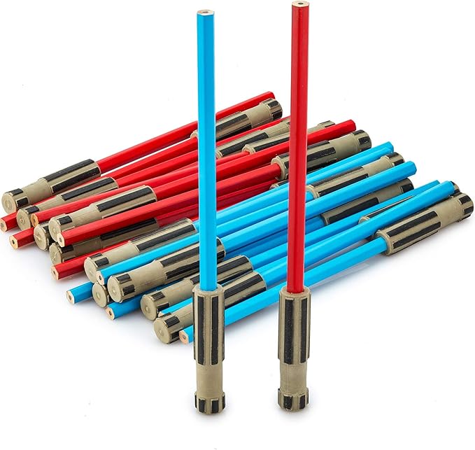 Light Saber Pencils Party Favors, Set for Kids 24 pack of Red and Blue Pencils with 3D Top Gifts Supplies for Star Wars Fan Boys Girls Teen Tween Adult - birthday party favors star wars Pencils