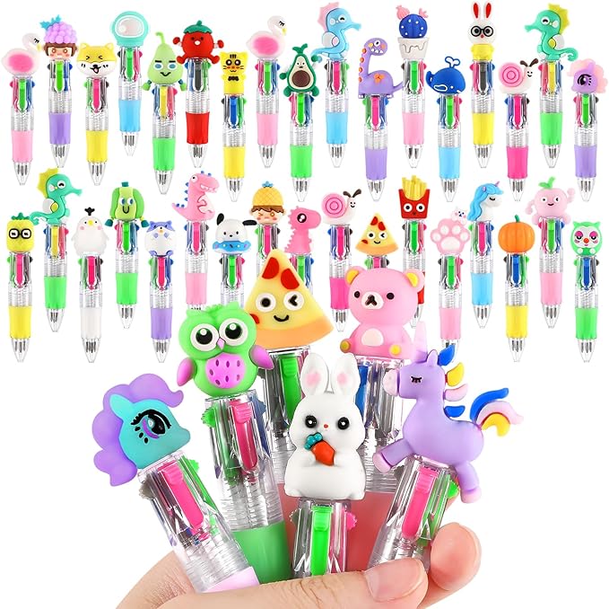 arscniek 40Pcs Multicolor Pen in One, 4-in-1 0.5mm Fine Point Cute Pens, Fun Kawaii Ballpoint Pen for Party Favors, Classroom Prizes, Teacher School Supplies, Bulk Gifts for Students