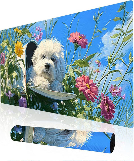 Nuxovilar Professional Large Mouse Pad & Computer Game Mouse Mat (35.4x15.7IN, Floral Puppy Art) (90 * 40cm Floral Puppy)