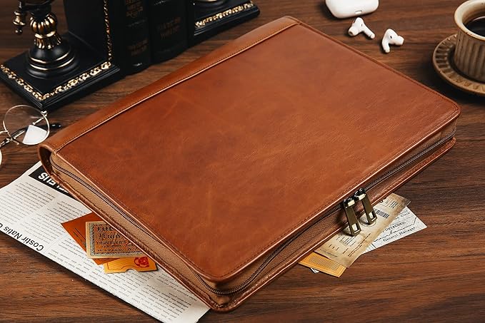Leather Portfolio for 12.9 inch iPad Pro (2018/2020/2021/2022), Leather Padfolio Organizer with Ipad Holder for Letter Size Notepad, Personalized Portfolio for Men/Women (Brown, Non-Custom)