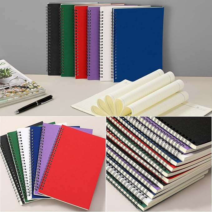 Leelosp 12 Pack Small Spiral Notebook A5 Lined College Ruled Spiral Journal Notebook 5.5 x 8.3 Inch Kraft Cover, 120 Pages for Work Students Office Business(Purple, White, Blue, Green, Red and Black)