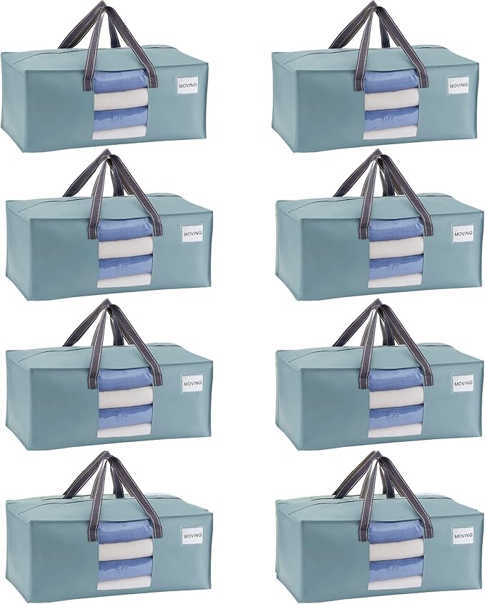 VENO 8 Pack Moving Bags for College, Heavy-Duty Storage Totes, Moving Boxes and Wardrobe Packing Supplies Alternative - Extra Large Durable Laundry Bags for Clothes (Light Blue Matte, 8 Pack)