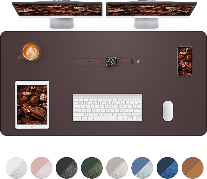 Leather Desk Pad Protector,48" x 23"Large Desk mat,Office Desk Mat, Non-Slip PU Leather Desk Blotter,Mouse pad,Waterproof Keyboard mat for Office/Home/Decor (Coffee)