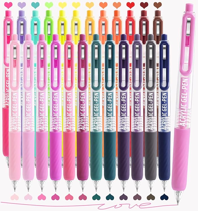 Gel Pens For Coloring, 24 Colors Retractable Colored Pens for Black Paper & White Paper, 0.7mm Fine Point Colorful Pens for Coloring, Writing, Drawing, Journaling, Note Taking, School, Office, Home