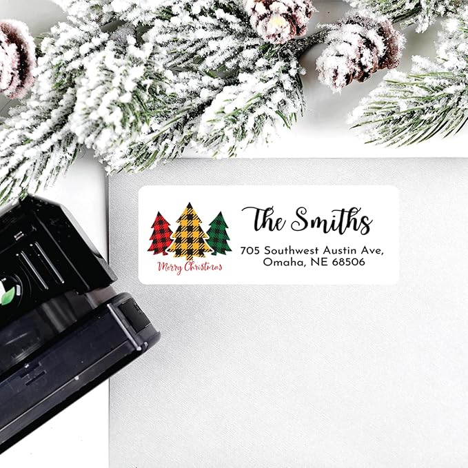 Personalized Christmas Return Address Labels - Custom Holiday Return Address Labels, Set of 120 Self Adhesive Mailing Rectangle Personalized Name Stickers (Pattern 4)