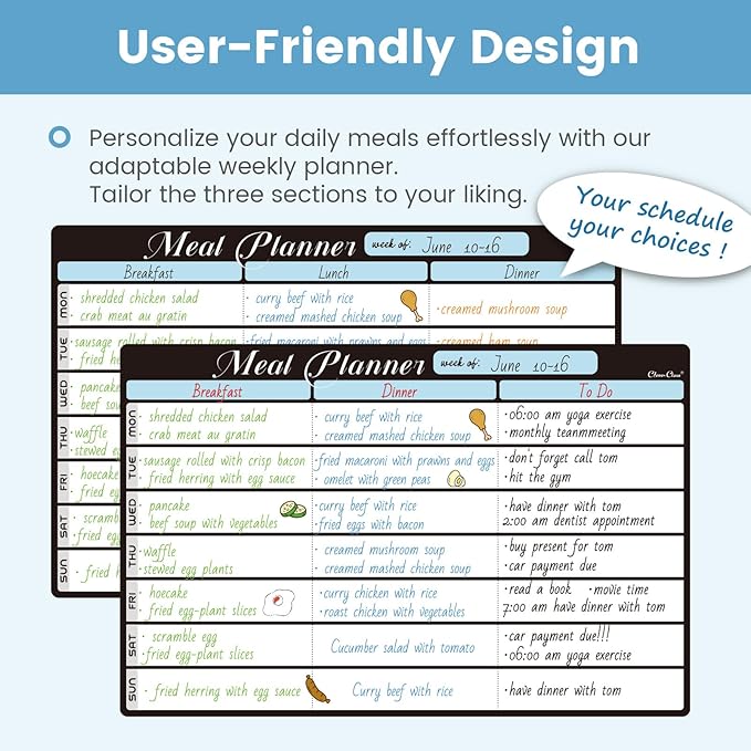 Magnetic Dry Erase Menu Board - 8.5"x13" Meal Planning Board for Fridge - 6.5"x8.5" List Board and 6 Extra Fine Point Markers Included - Shipped Flat