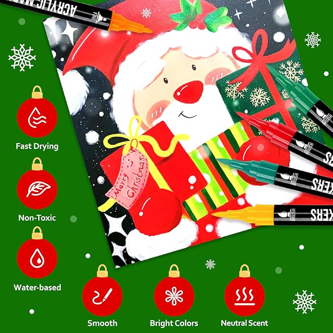 24 Colors Acrylic Paint Markers, Dual Tip with Fine Tip and Brush Tip Pens for Stone, Wood, Calligraphy, Canvas, Ceramic, Metal, Glass, Rock Painting, DIY Crafts Art Supplies Kit