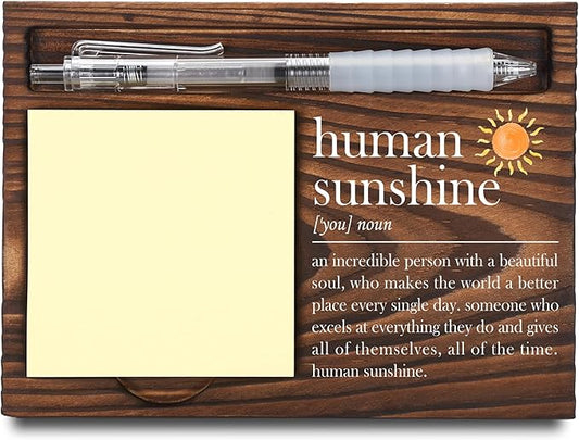 Human Sunshine Gifts, Appreciation Gifts, Thank You Gifts, Sticky Note Holder, Post-it Note Dispenser for Desk, Wooden Post-it Note & Pen Holder 6.5" x 4.7" - FTA106