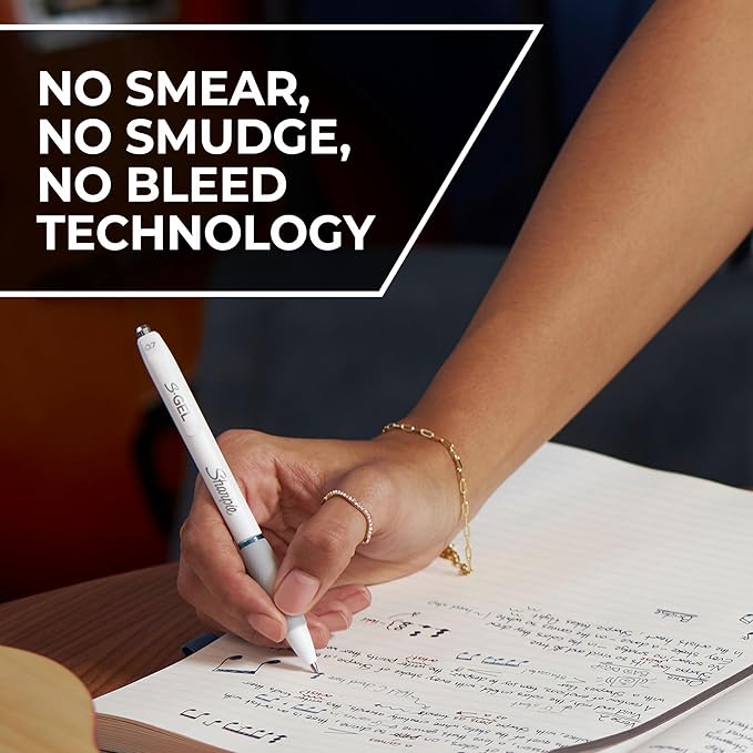 Sharpie S-Gel Pens, Fashion Barrel Gel Pens, Pearl White Body, Medium (0.7mm) Point, Bold Ink Colors, 12 Count