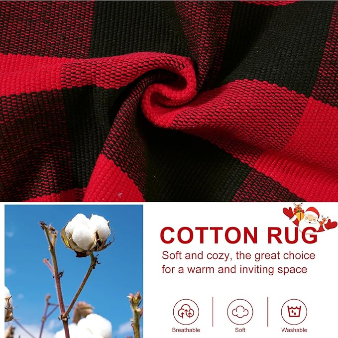 OJIA Christmas Front Door Mat 24"x51", Red Plaid Front Porch Rug Machine Washable Rugs for Kitchen Entryway Doormat Indoor Outdoor Layered Door Mats Farmhouse Throw Rug for Bathroom/Bedroom