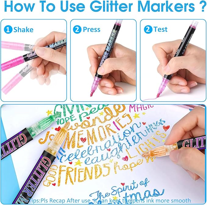 Glitter Marker Pens, 36 Colors Metallic Shimmer Paint Pens, Art Markers for Kids Adults DIY Crafts Greeting Birthday Cards Making Poster Album Scrapbooking Wood