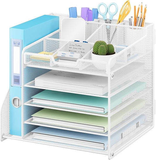 Lavatino Desk Organizer with File Holder-White