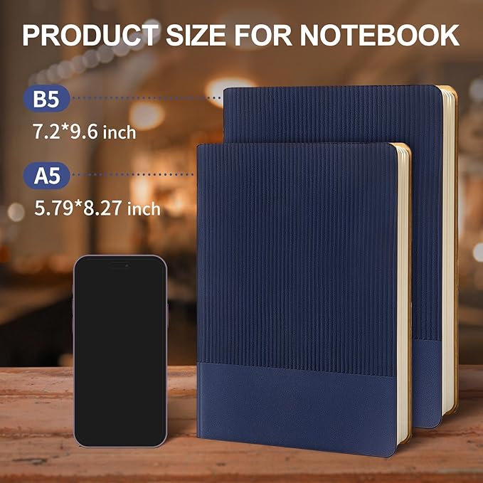 Lined Journal Notebook for Work College Ruled Note Book 7.2"x9.6" B5 PU Leather Daily Journaling 160 Pages for Women Men Writing Home School Supplies Business (Dark Blue)