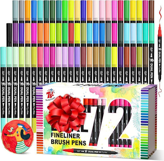 TBC The Best Crafts Dual Markers Brush Pens Set, 72 Art Markers Christmas Gifts for Adult Book Cards Drawing Craft Kit Teacher Office Supplies (72 Colors)