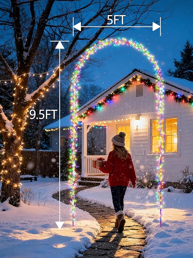 Lomotech Christmas Light Arch - 9.5Ft 460 Leds Iron Pole Archway 8 Modes Waterproof Christmas Lights with Timer for Lawn, Yard, Walkway, Garden, Party, Holiday, Christmas Decoration (Multicolor)