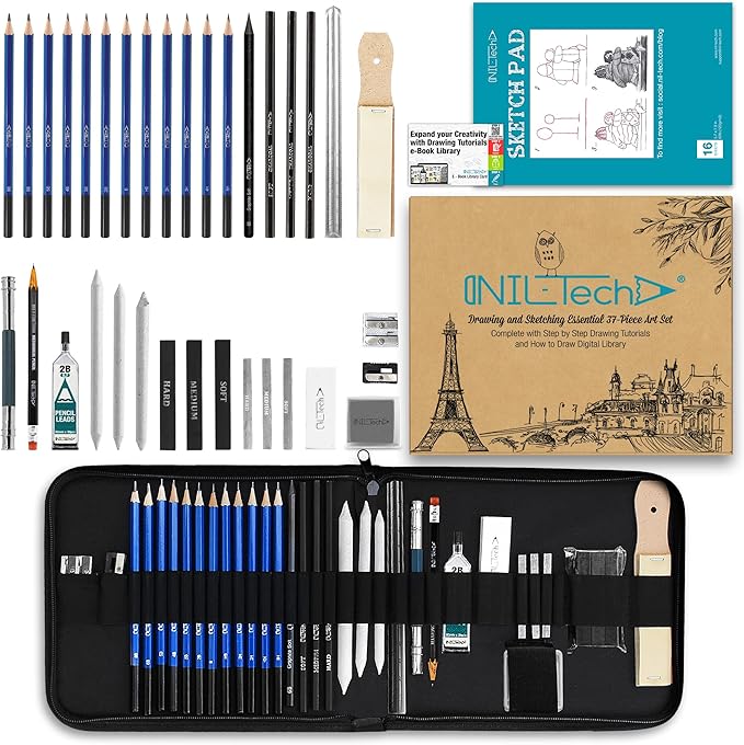 NIL TECH 37-Piece Premium Shading Pencils for Drawing, Include Exclusive Tutorials and Sketch Pad – Perfect as Birthday, Holiday Gifts, or Artist Gifts Ideal for Detailed Sketches, Fine Shading