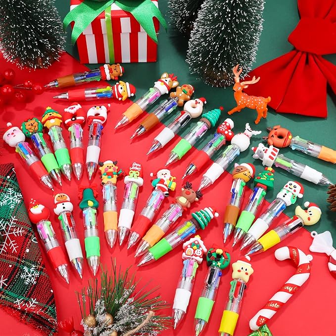 CZWZ 30Pcs Mini Multicolor Pens in One 4-in-1 Cute Pens Bulk for Kids, Ballpoint Pen for Birthdays and Children's Parties, Fun Gifts Assorted Ink Kawaii Pen(Christmas)