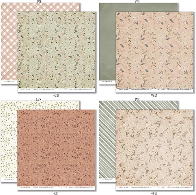 Pattern Paper Pack - Watercolor Florals - 12x12 Scrapbook Paper 12x12 Floral Scrapbook Card Making Crafting Scrapbooking - by Miss Kate Cuttables