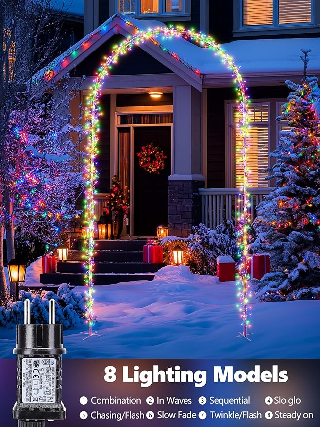 Lomotech Christmas Light Arch - 7.5Ft 360 Leds Iron Pole Archway 8 Modes Waterproof Christmas Lights with Timer for Lawn, Yard, Walkway, Garden, Party, Holiday, Christmas Decoration (Multicolor)