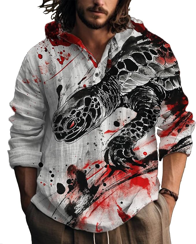 MARSVOVO Hooded Long Sleeve Shirt Men Fashion Graphic Button Up Lightweight Big and Tall Casual Vacation Shirts for Men