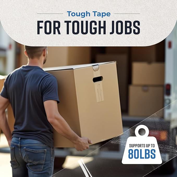 Bryco Goods Heavy Duty Packing and Moving Tape with Dispenser for Shipping and Moving Boxes, 1.88-inch x 22.2 yd, Clear, 6 Tape Rolls with Dispensers