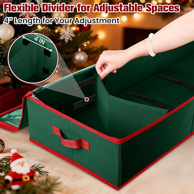 Wrapping Paper Organizer Storage, Christmas Wrapping Paper Storage for Christmas Decorations, Ribbon, Accessories, Underbed Gift Wrap Container with Flexible Partition, Interior Pockets(Green)