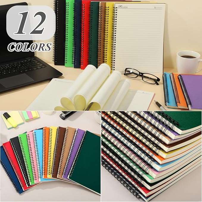 Leelosp 12 Pack B5 Spiral Notebook 10.2 x 7.3 Inch Lined College Ruled Spiral Journal Wire Bound Notebook Kraft Cover, 120 Pages for Work Students Office Business(Multicolored)
