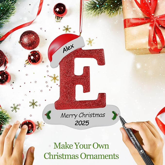 Personalized 26 Letters Ornaments for Christmas Tree 2025, Custom Christmas Ornament with Family Member's Names 3D Resin Xmas Hanging Pendant Original Gifts for Family Friends(E)