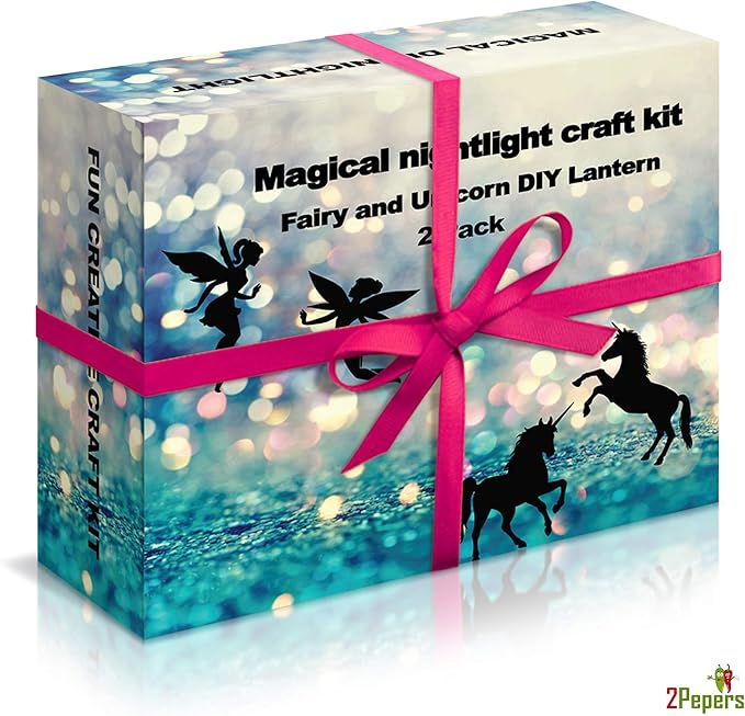 2Pepers DIY Fairy and Unicorn Nightlight Craft Kit (2 Pack), Fairy Lantern Jars Arts and Crafts for Girls, Make Your Own Unicorn Lamp Decor Craft Project, Gifts for Kids
