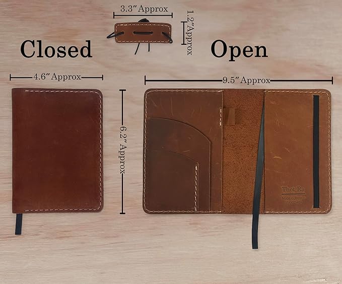Leather Cover for Field Notes, Passport Cover, Leather Notebook Cover for 3.5" x 5.5" with Pen Holder, Only Cover (Bourbon)