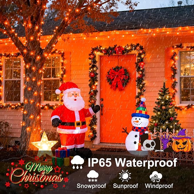 Orange Christmas Lights Outdoor, 100FT 300 LED Christmas String Lights with 8 Modes Waterproof, Plug in Green Wire Twinkle Tree Light for Indoor Patio Yard Party Holiday Decorations