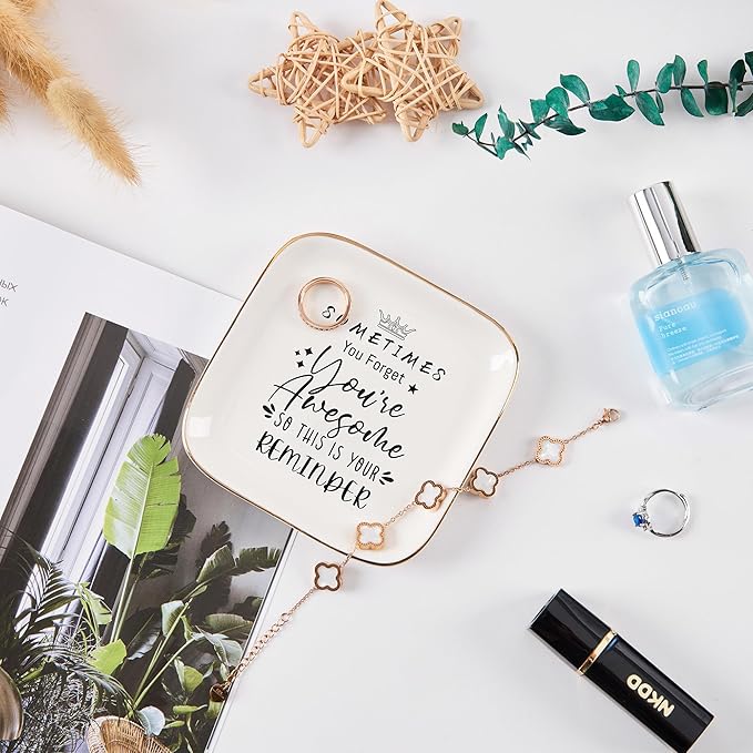 Inspirational Gifts for Women Trinket Ring Dish Jewelry Tray - You're Awesome Gifts for Her Female Friend Unique Gifts for Women Birthday Christmas Valentines Mother's Day, White