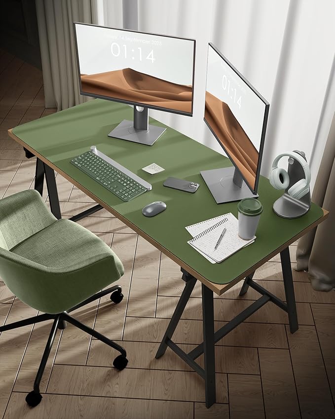 YSAGi Leather Desk Protector, Office Mat, Large Mouse Mat, Non-Slip PU Leather Blotter, Laptop Desk Pad, Waterproof Writing Pad for Office and Home (Bamboo Green, 47.2" x 23.6")