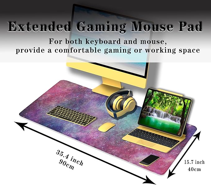 Large Mouse Pad Pink Computer Pad Computer Mat Gaming Mousepad Desk Mat Large Non-Slip Rubber Base Waterproof with Stitched Edges 35.4 X 15.7 for Game Office, Space Nebula Universe