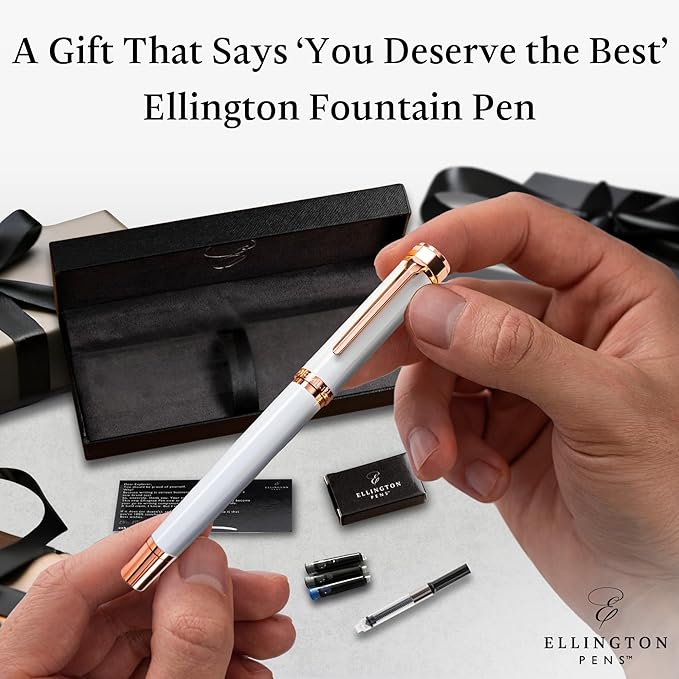 Luxury Fountain Pen Set- Fountain Pens for Writing - Smooth Fine Nib - Includes Refillable Ink Converter, 3 Ink Cartridges [Black & Blue], Gift Box - Elegant Calligraphy