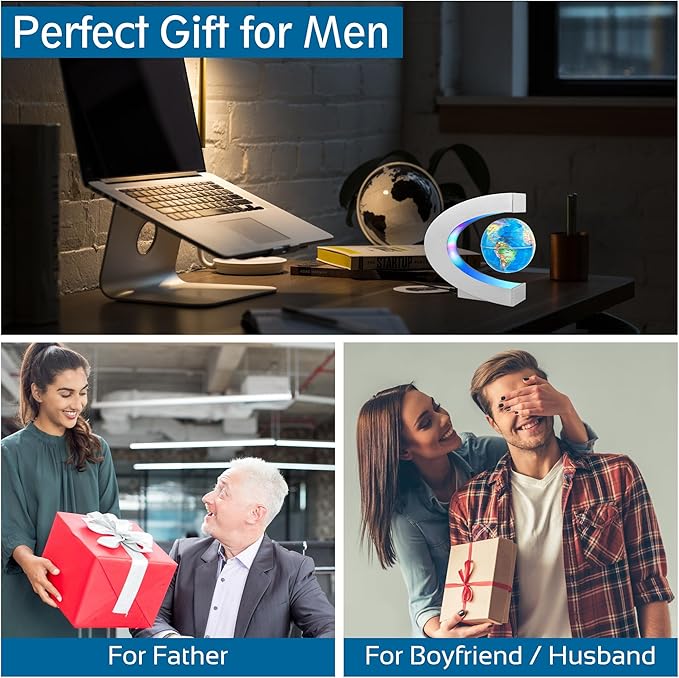 Magnetic Levitating Globe with LED Light, Cool Tech Gift for Men Father Boys and Girls, Birthday Gifts for Kids, Floating Globes World Desk Gadget Decor in Office Home Display (Silver)