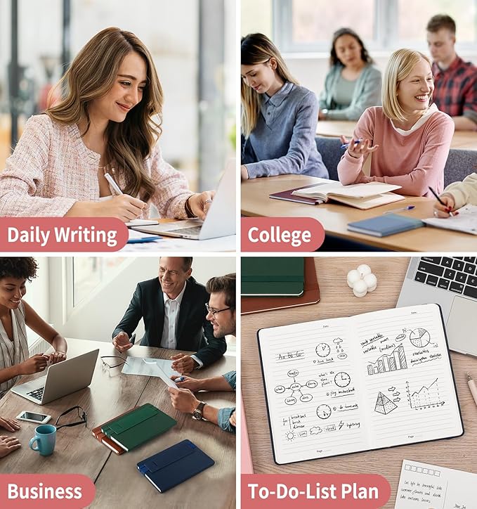 Lined Journal Notebook for Work, A5 Leather Notebook with Pen Sleeve, 100GSM/160 Pages Thick Paper, Daily Journals for Writing, School, Note Taking, Business, Travel, College Ruled