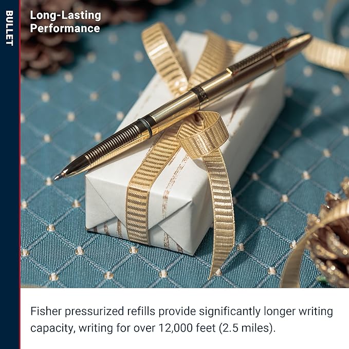 Fisher Space Pen Bullet Pen, Ballpoint, Black Ink, Gold Lacquered Brass, Pocket Clip,Gift Box