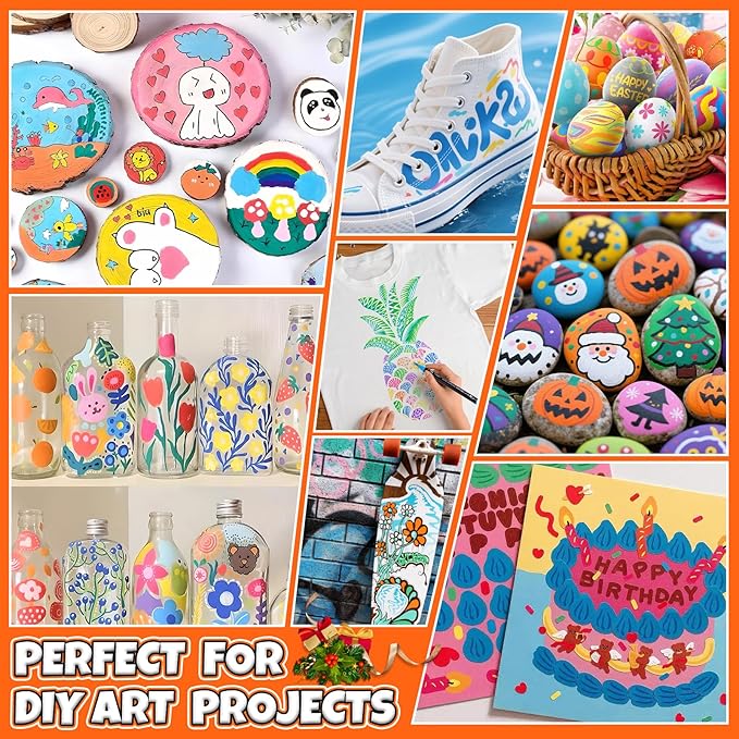 80 Colors Acrylic Paint Markers, Dual Tip Acrylic Paint Pens with Fine Tip and Brush Tip for Rock Painting, Ceramic, Wood, Plastic, Calligraphy, Scrapbooking, Brush Lettering, Card Making, DIY Crafts